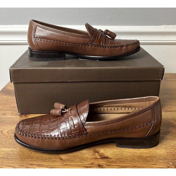 Florsheim Pisa Cognac 18469 Mens Size 10 D Croc Leather Tassel Loafer Shoes EUC
